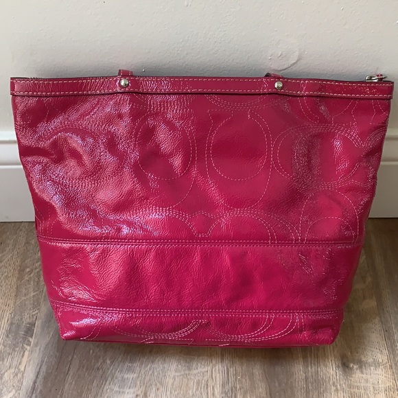 Coach C Optic Stitched Berry Patent Leather Tote - Picture 8 of 15